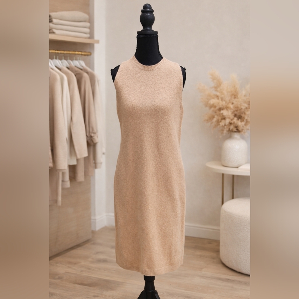 Vince Alpaca Wool Sleeveless Knit Sweater Dress Camel Minimalist Luxury M